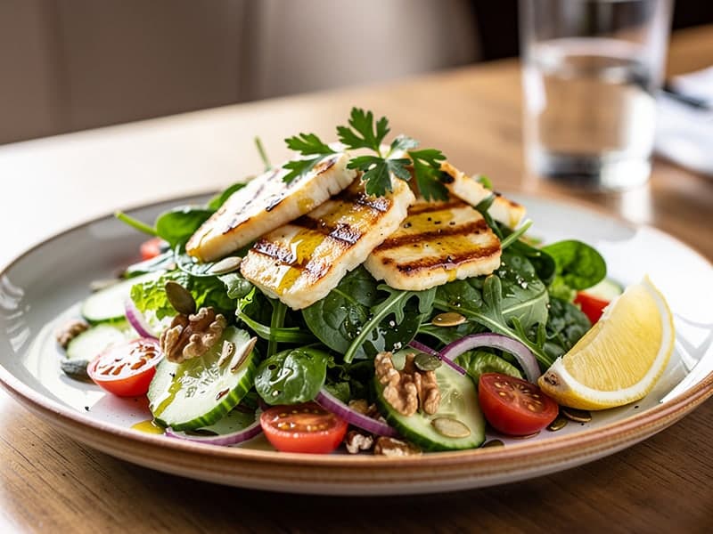 Grilled Halloumi Green Salad